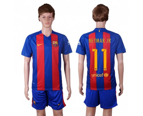 Barcelona #11 Neymar Jr Home With Blue Shorts Soccer Club Jersey